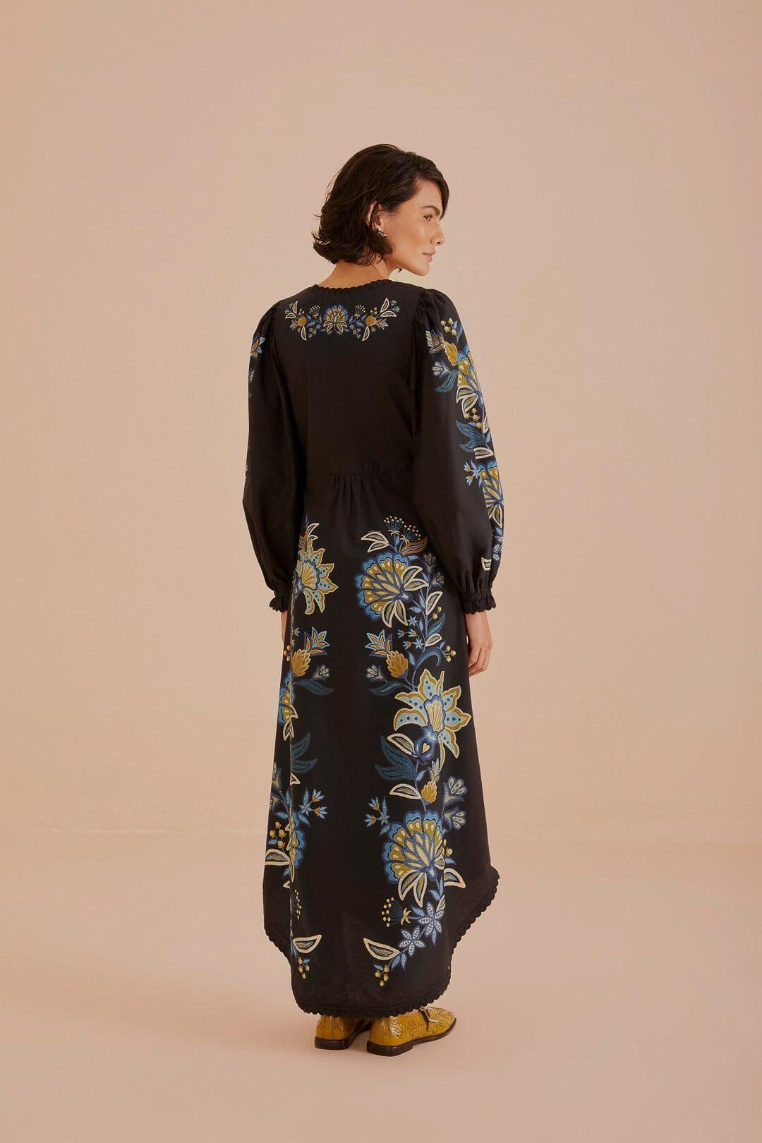 Black Stitched Garden Organic Cotton Midi Dress Product Image