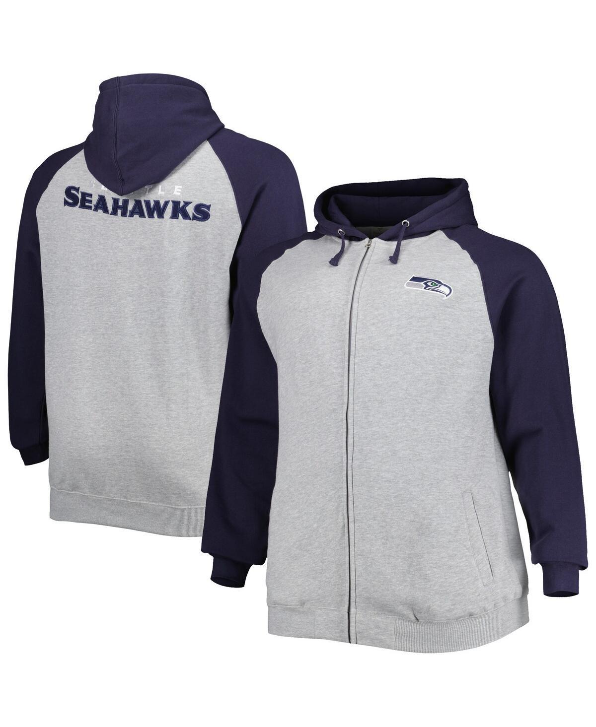 Men's Heather Gray Seattle Seahawks Big & Tall Fleece Raglan Full-Zip Hoodie Jacket, Size: 4XB, Grey Product Image