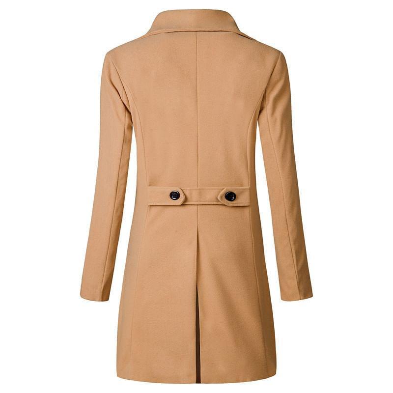 Lapel Collared Plain Double Breasted Trench Coat Product Image