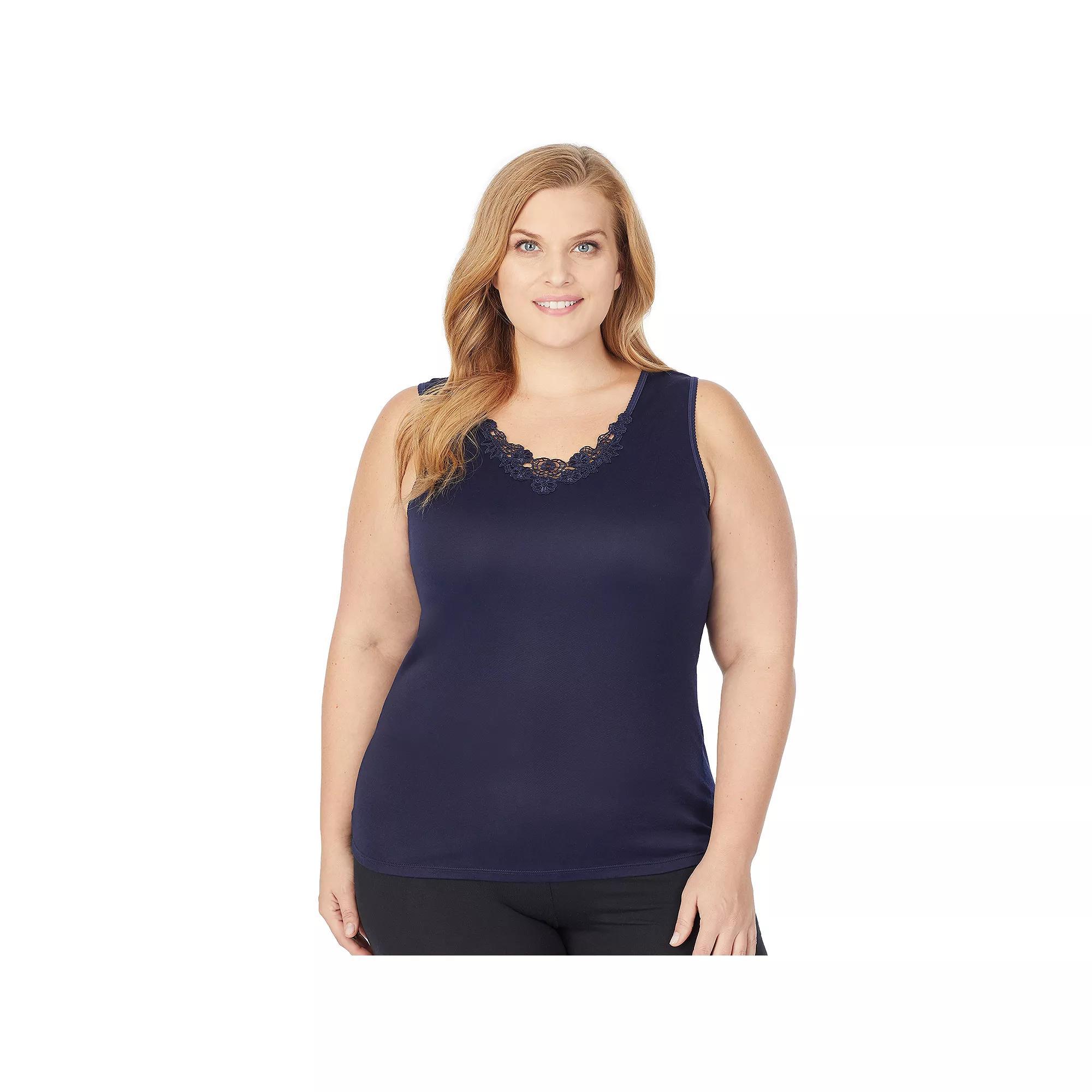 Plus Size Cuddl Duds® SofTech Venice Lace-Trim Tank Top, Women's, Size: 1XL, Ink Product Image