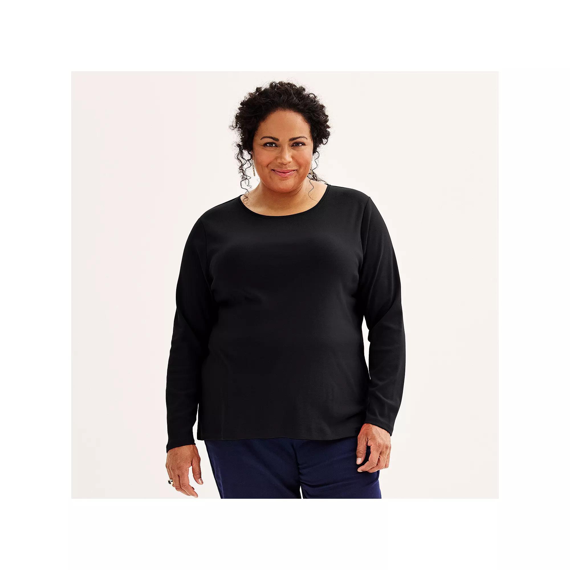 Plus Size Croft & Barrow® Essential Crewneck Long Sleeve Tee, Women's, Size: 2XL, Pink Product Image