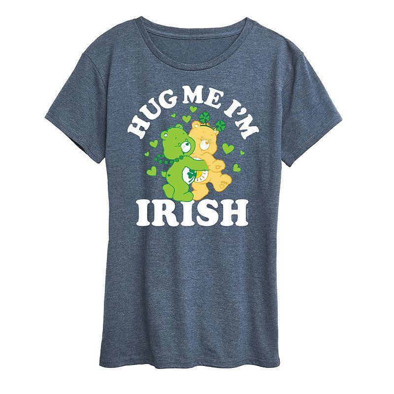 Women's Care Bears Hug Me I'm Irish Graphic Tee, Size: Large, Grey Blue Product Image