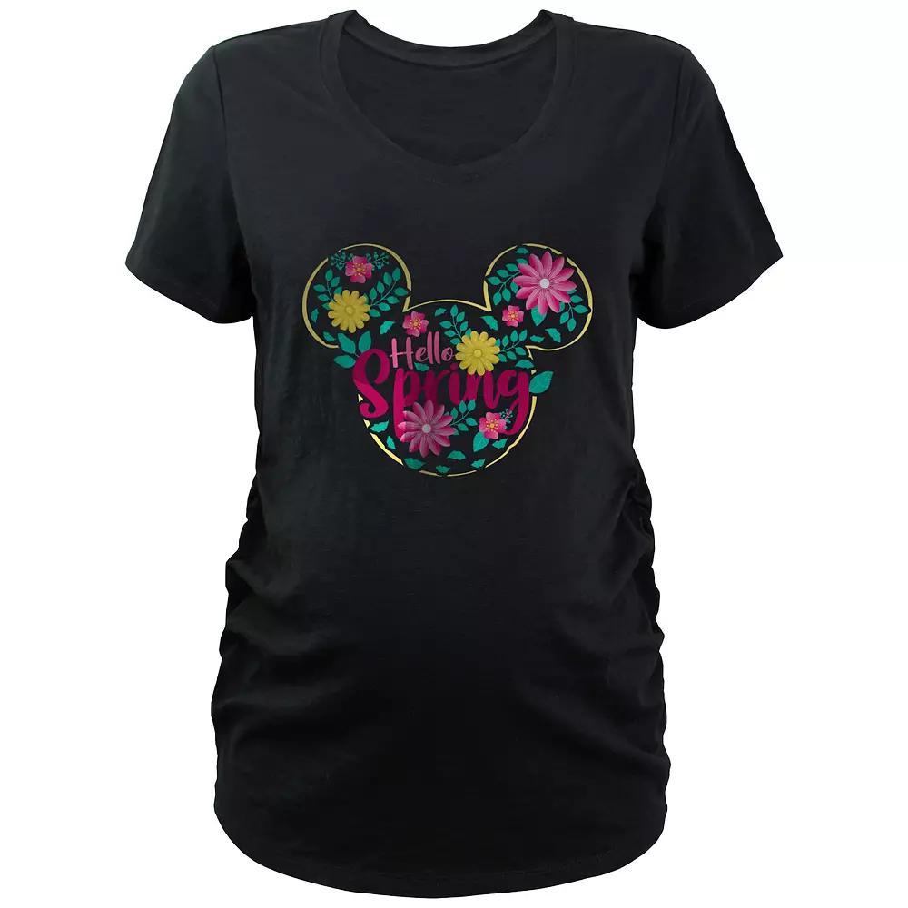 Disney's Mickey Mouse Hello Spring Maternity V-Neck Graphic Tee, Women's, Size: XL-Mat, Black Product Image