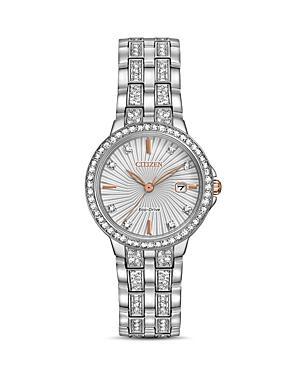 Citizen Womens Silhouette Crystal Three Hand Rose Gold Accented Stainless Steel Bracelet Watch Product Image