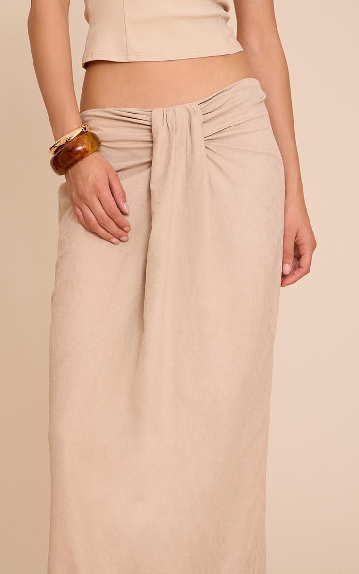 Beige Peachskin Drape Front Maxi Skirt Product Image