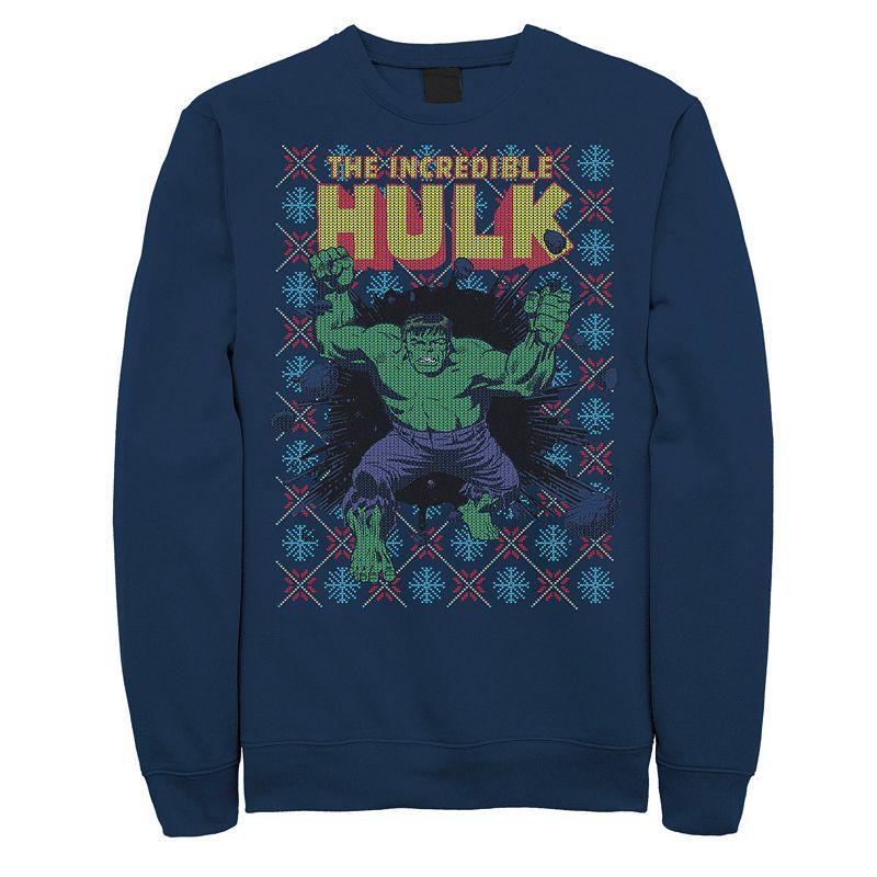 Men's Marvel Hulk Smash Ugly Christmas Sweater Sweatshirt, Size: 3XL, Blue Product Image