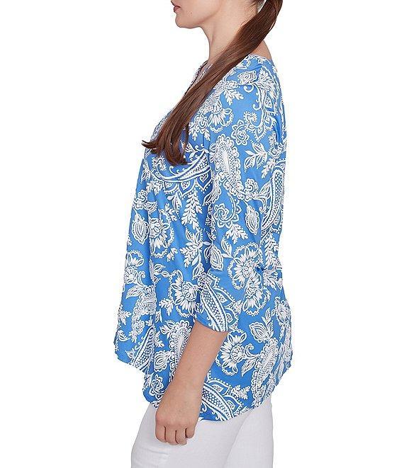 Ruby Rd. Jacobean Paisley Puff Split V-Neck 3/4 Sleeve Top Product Image