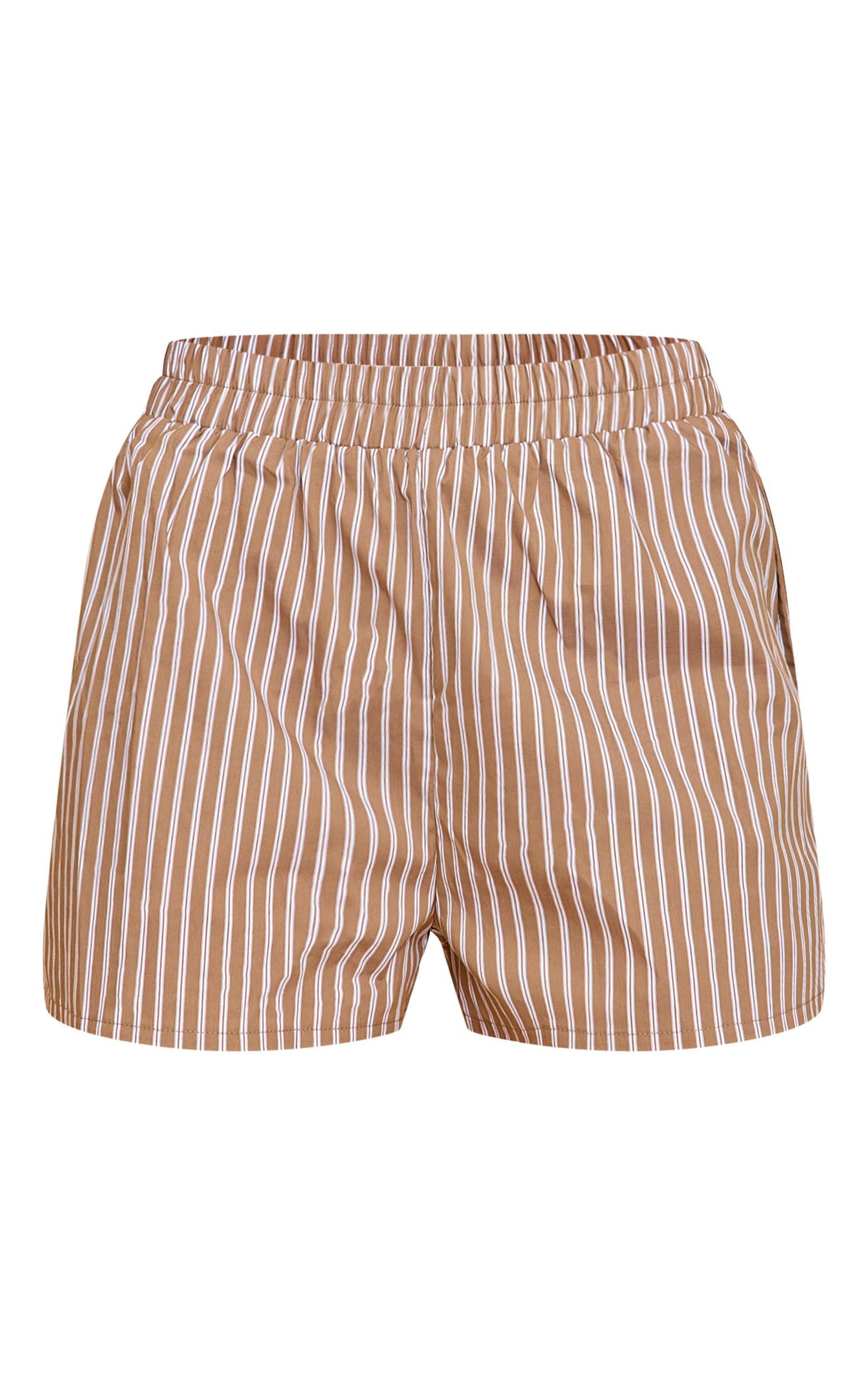 Olive Pinstripe Woven Elastic Waist Floaty Shorts Product Image