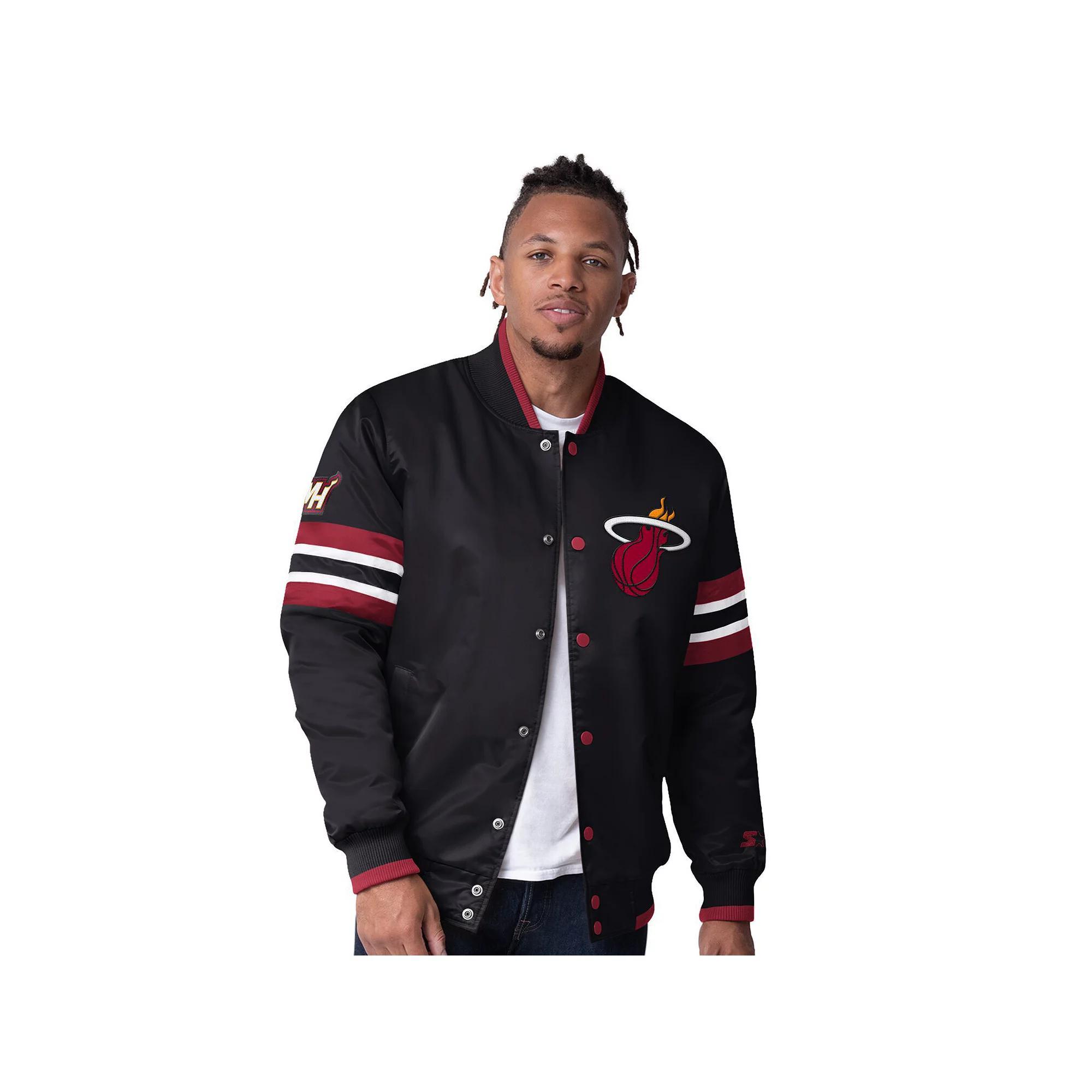 Men's Starter Black Miami Heat Scout Varsity Satin Full-Snap Jacket,  Product Image