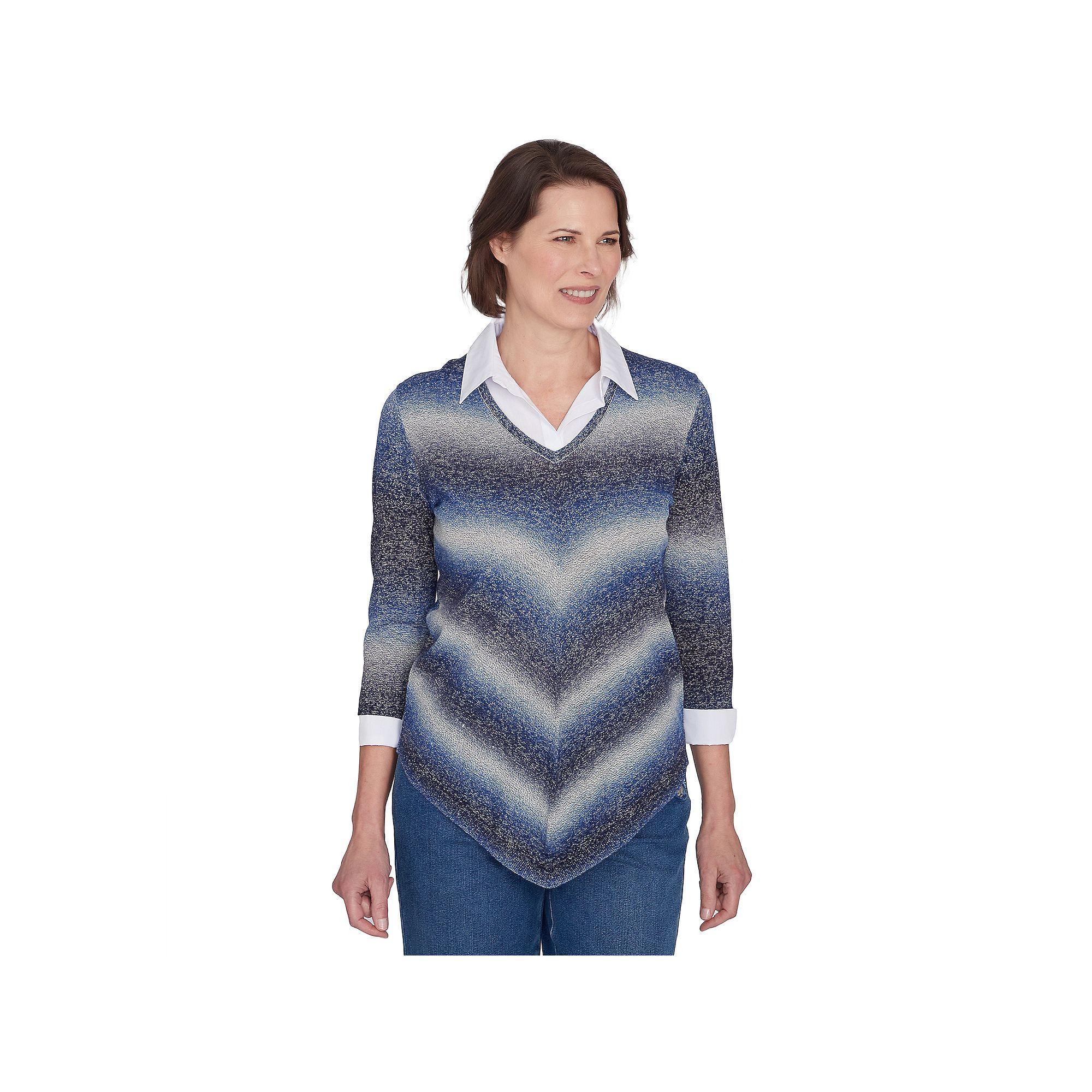 Women's Alfred Dunner Chevron Ombre Woven Sweater, Size: Large, Grey Product Image