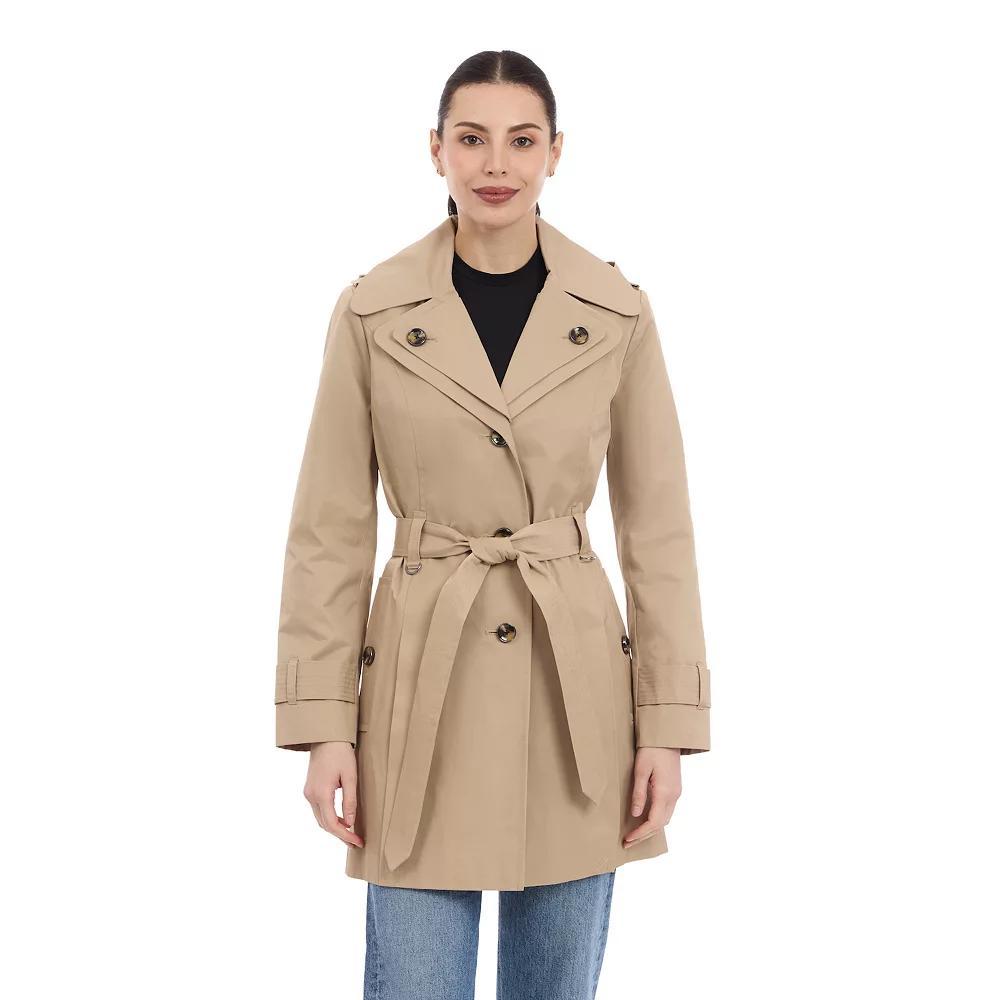 Women's London Fog Double-Lapel Removable Hood Belted Trench Coat,  Product Image