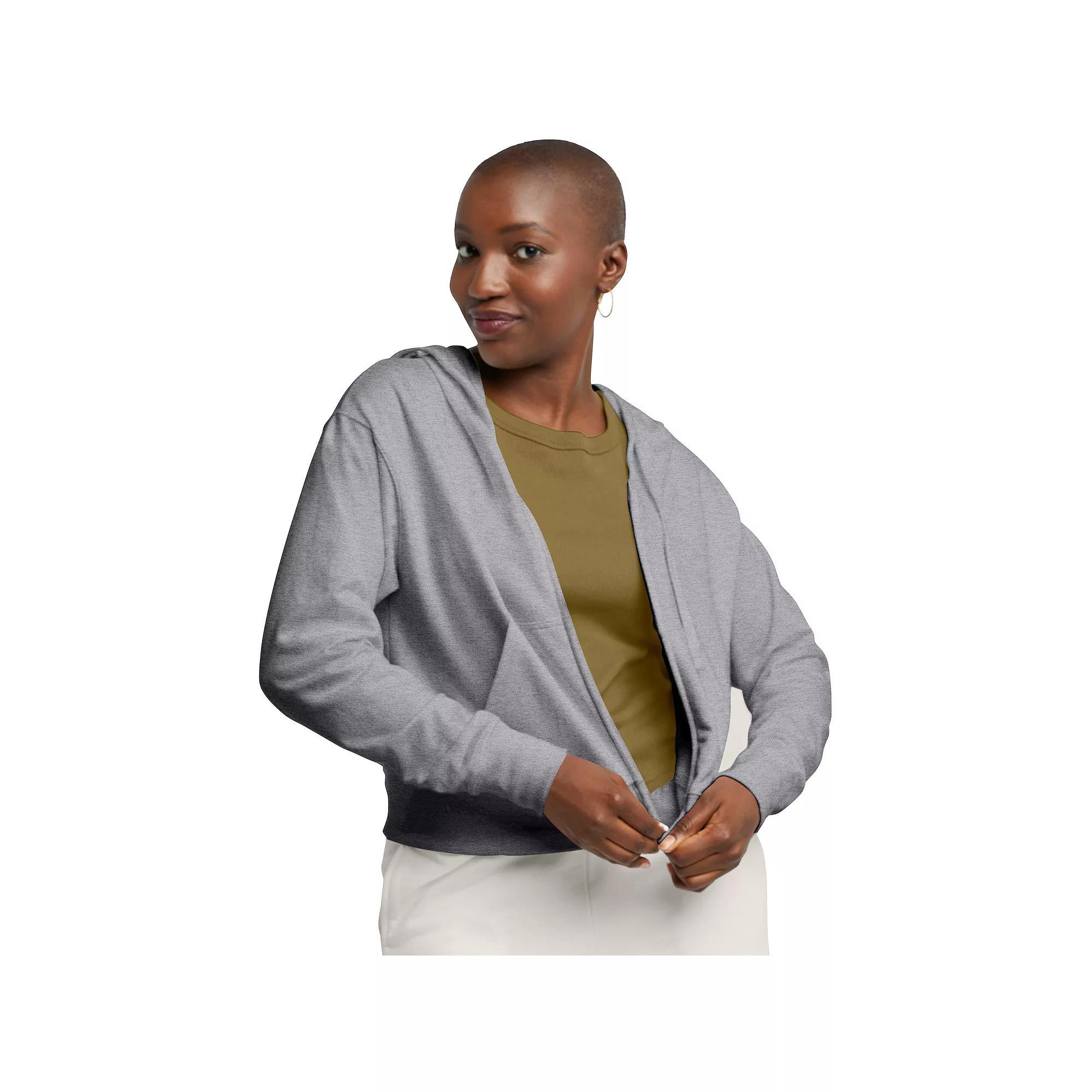 Women's Hanes® Originals Full-Zip French Terry Hoodie, Size: Large, Concrete Pe Grey Product Image