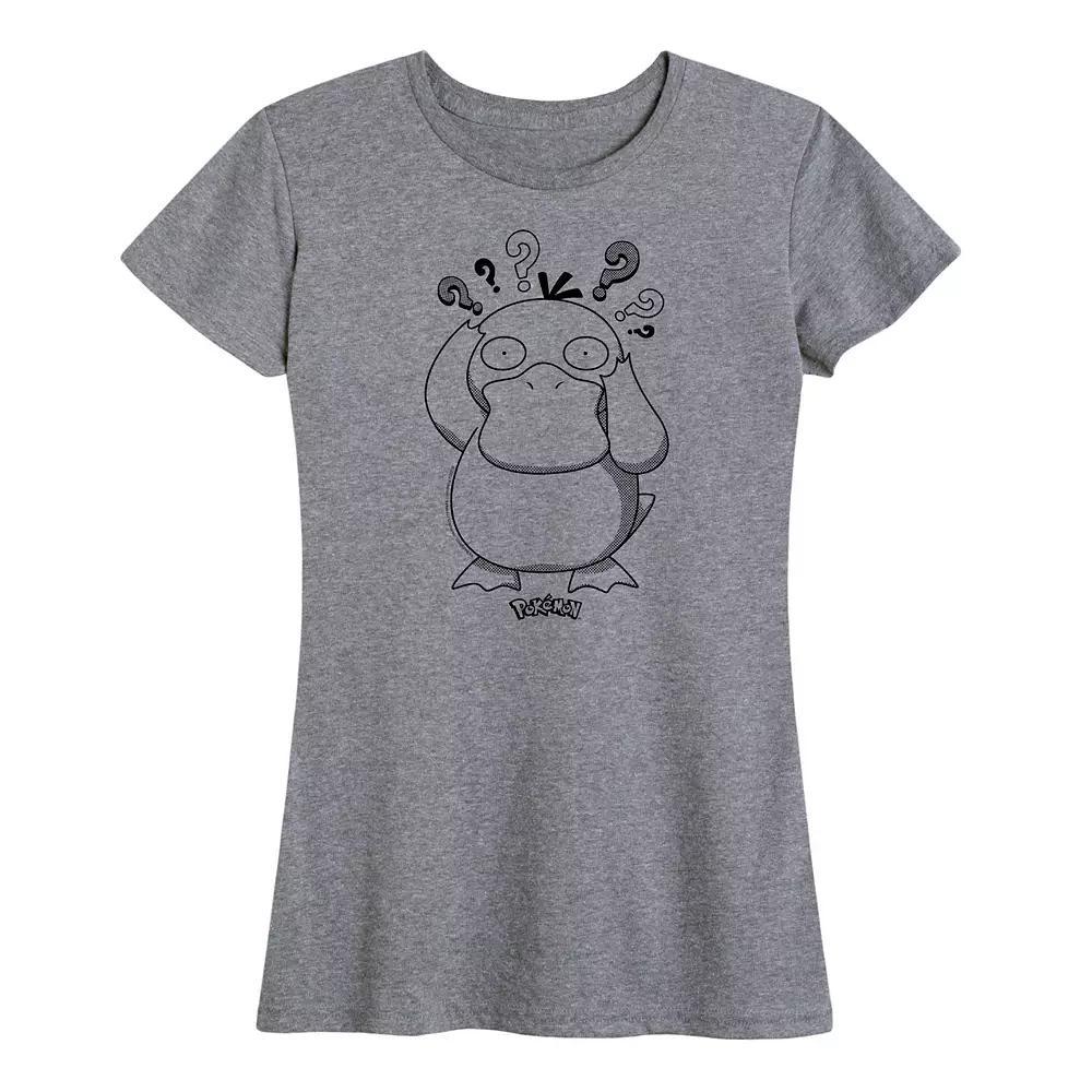 Women's Pokemon Psyduck Pattern Graphic Tee, Size: Small, Grey Gray Product Image