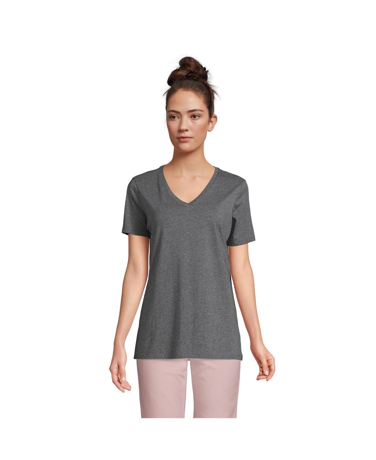 Petite Lands End Relaxed-Fit Supima Cotton V-Neck Tee, Womens Grey Heather Product Image