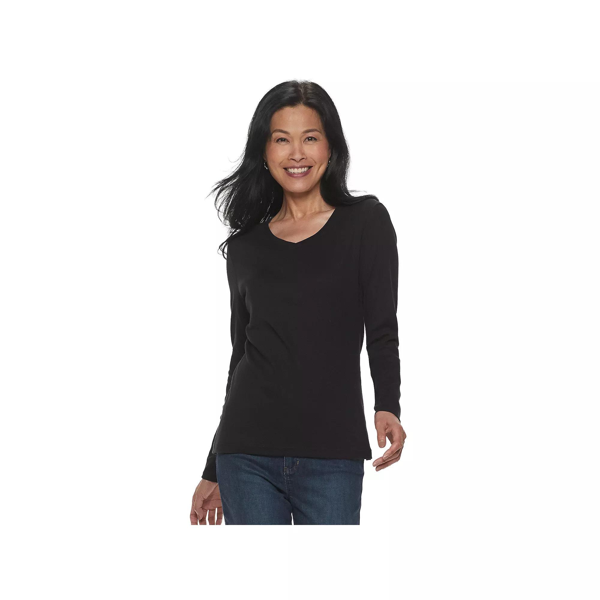 Women's Croft & Barrow® Essential Long Sleeve V-Neck Tee, Size: XL, Black Product Image