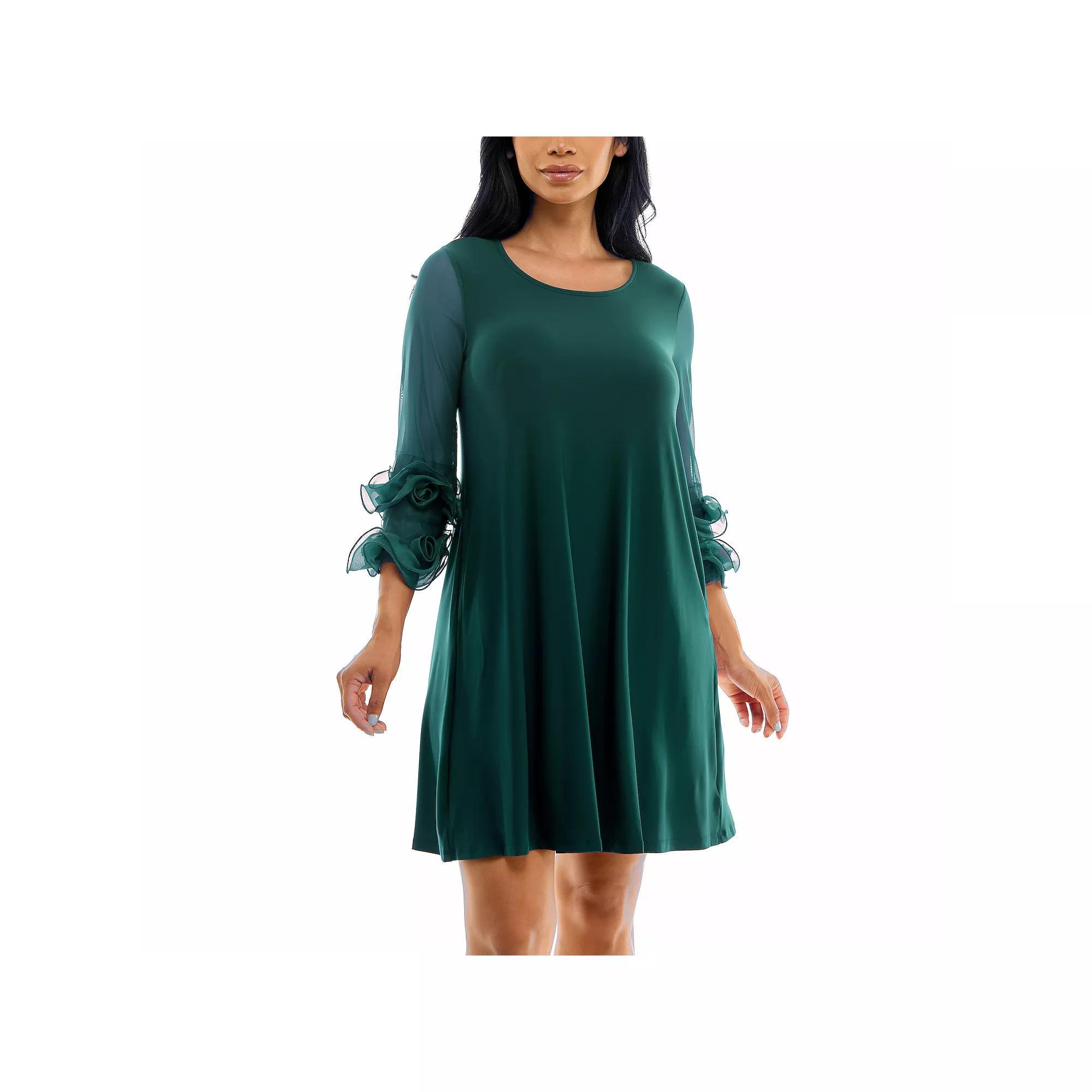 Women's Nina Leonard Ruffle-Sleeve Dress, Size: Medium, Deep Blue Product Image