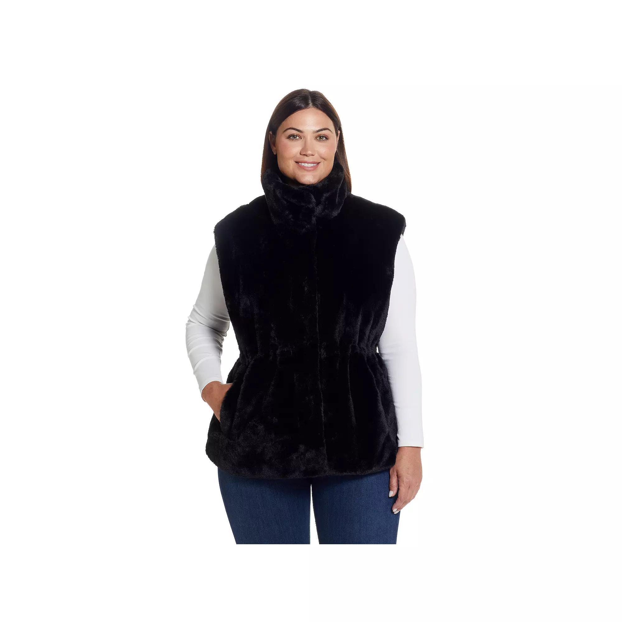 Plus Size Weathercast Cinched Faux Fur Vest, Women's, Size: 1XL, Black Product Image