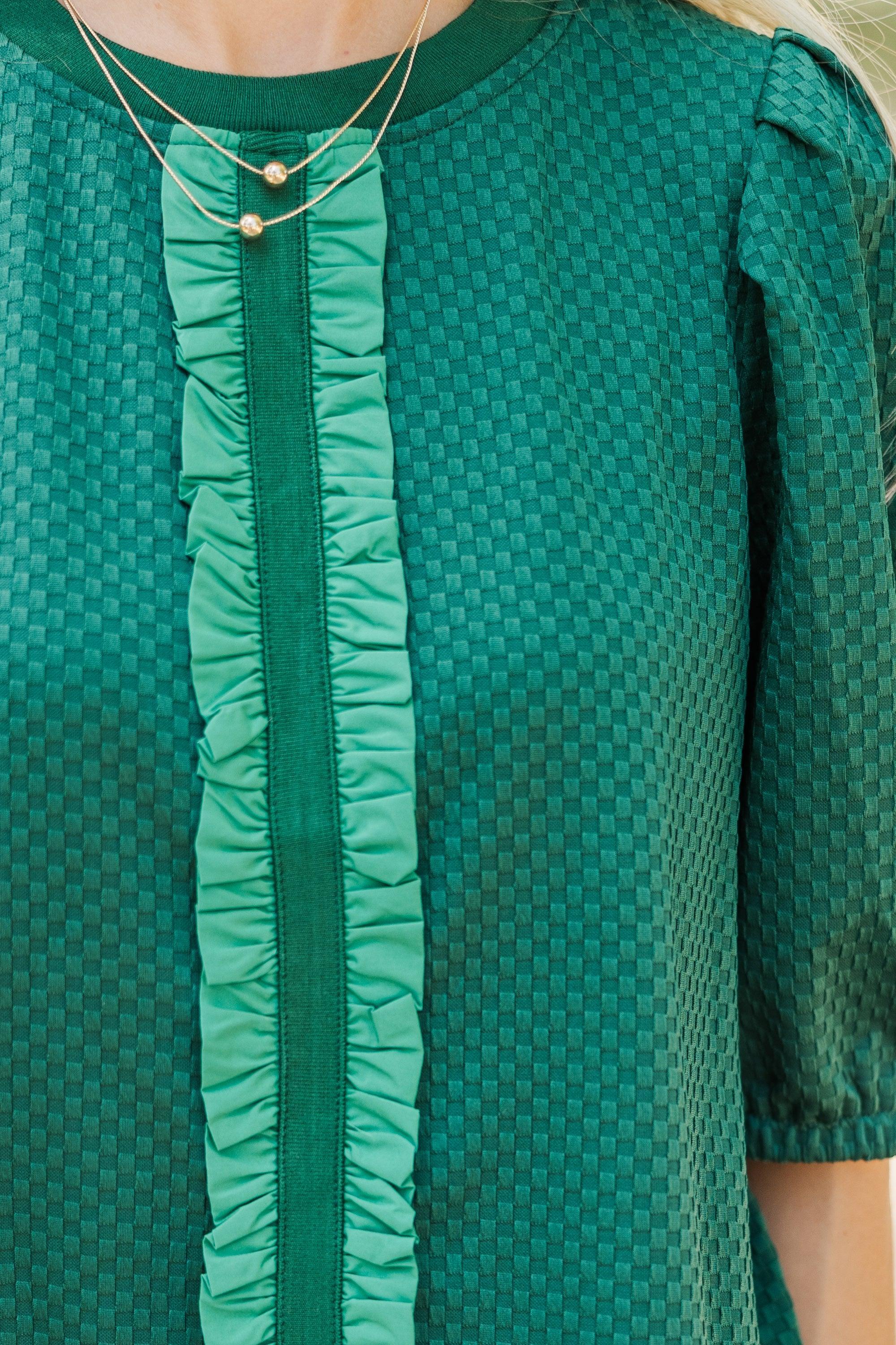 Keep It Up Emerald Green Textured Blouse Female Product Image