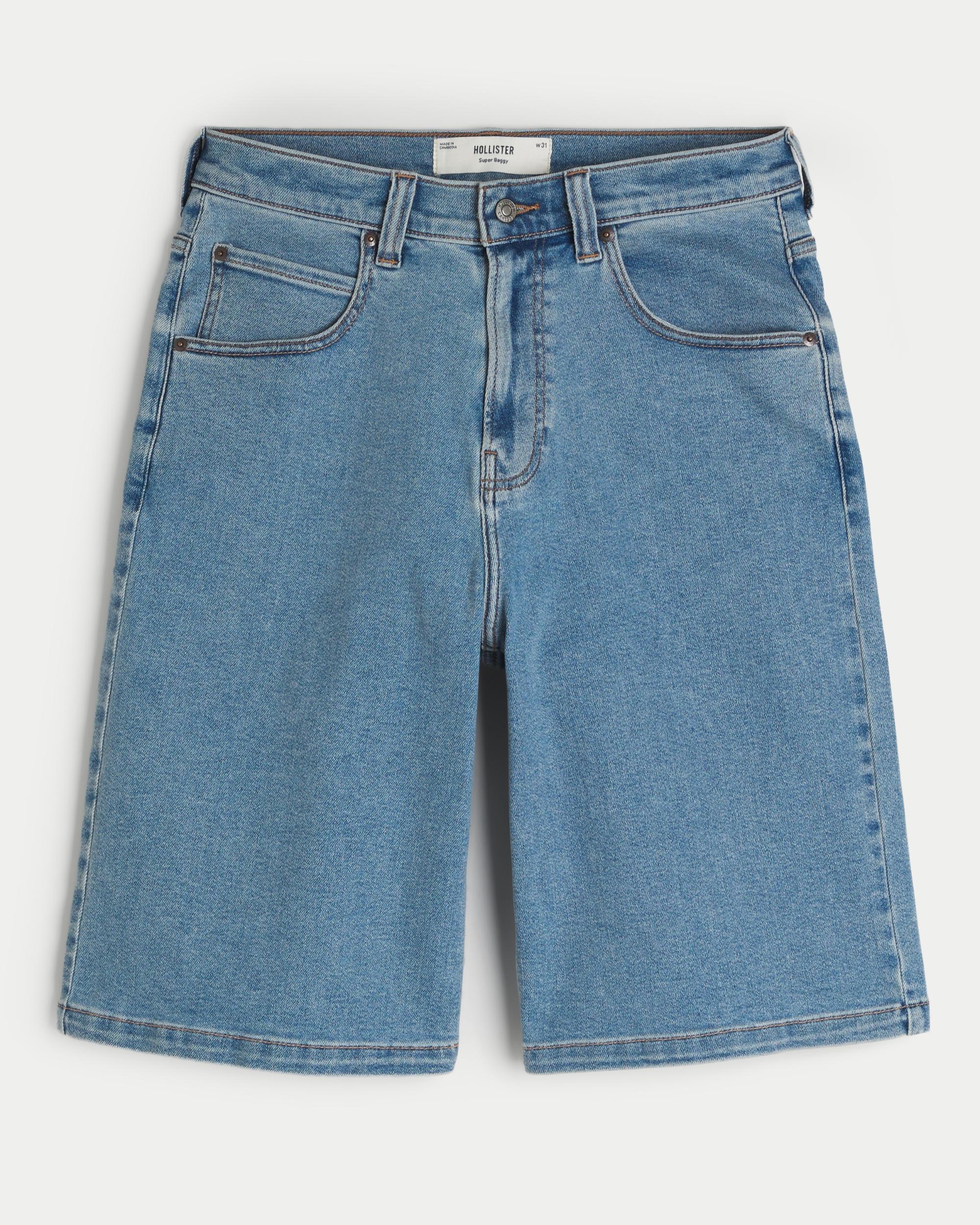 Below-the-Knee Washed Black Super Baggy Denim Shorts Product Image