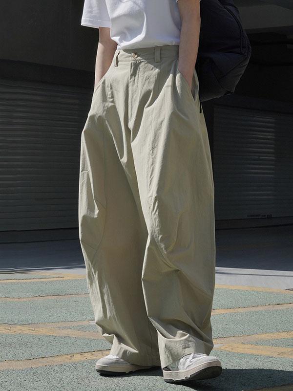 Loose Wide Leg Solid Color Split-Joint Casual Pants Bottoms Trousers Product Image