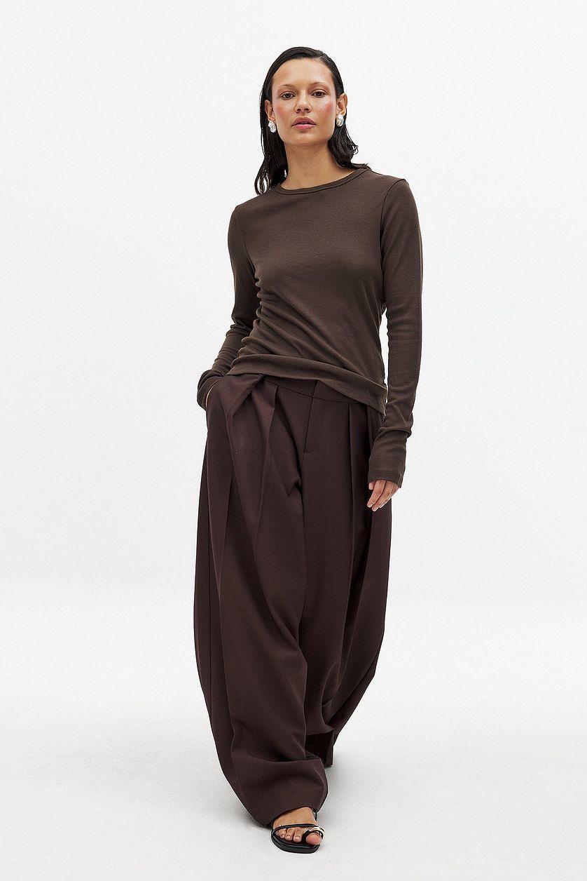 Round Neck Rib Long Sleeve Top Product Image