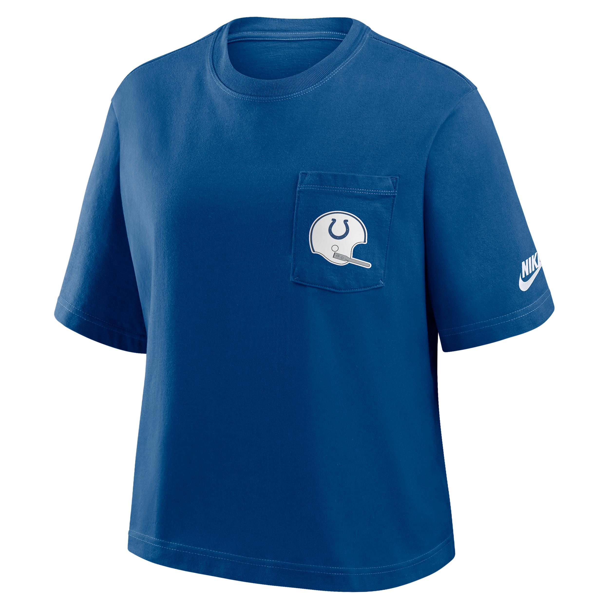 Indianapolis Colts Rewind Pocket Boxy Nike Womens NFL T-Shirt | 11CM4LB89V-WZ9 Product Image