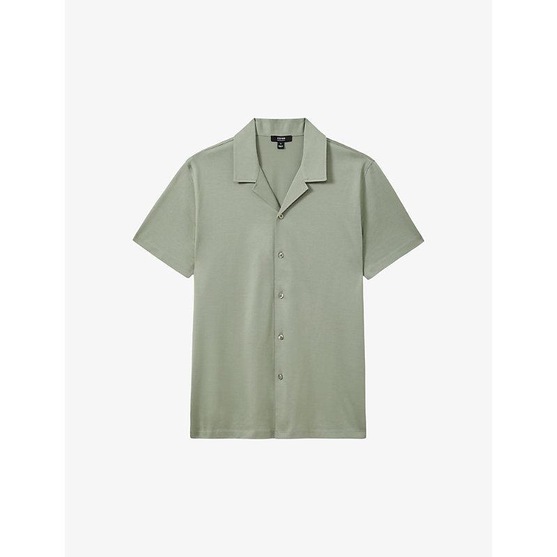 REISS Mint Green Caspa Mercerised Jersey Cuban Collar Shirt Product Image