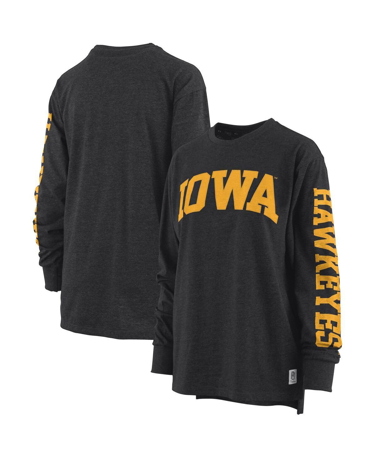 Women's Pressbox Heathered Black Iowa Hawkeyes Two-Hit Canyon Long Sleeve T-Shirt, Size: Small Product Image