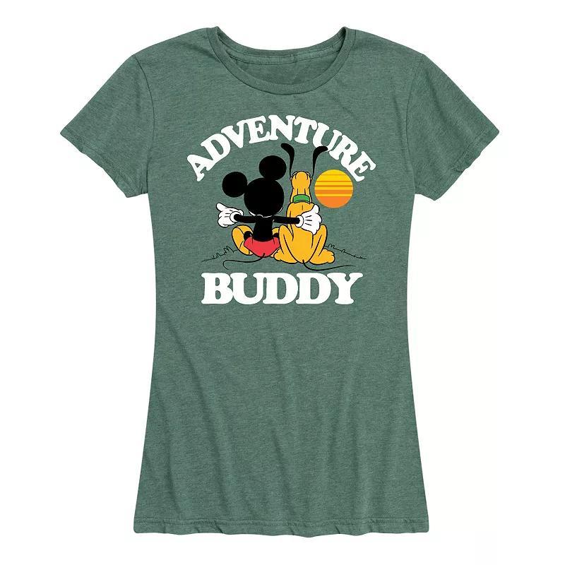 Disney's Mickey Mouse & Pluto Women's Adventure Partner Graphic Tee, Size: Medium, Grey Green Product Image