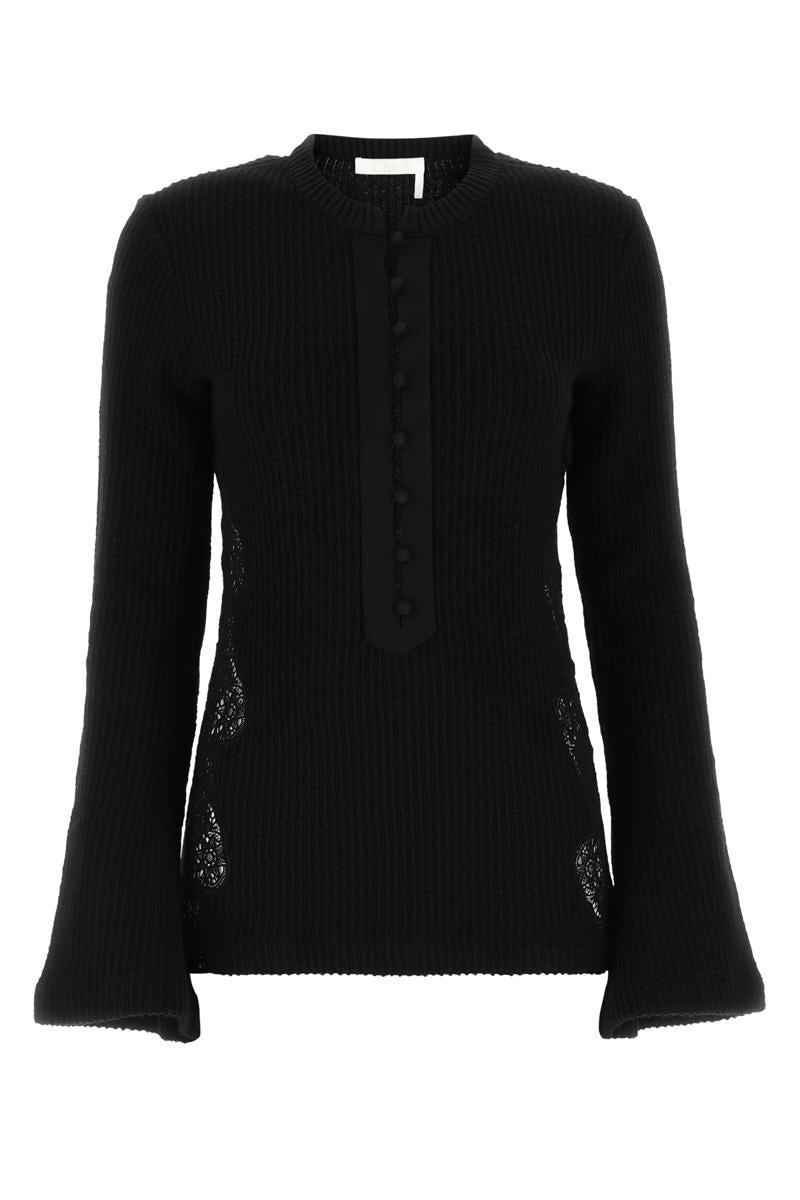 CHLOÉ Woman Sweater Black Size 8 Virgin Wool, Cotton, Polyester In 001 Product Image