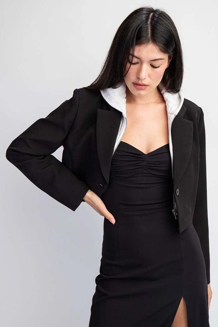 Crop Blazer W Contrasting Hoodie Insert Product Image