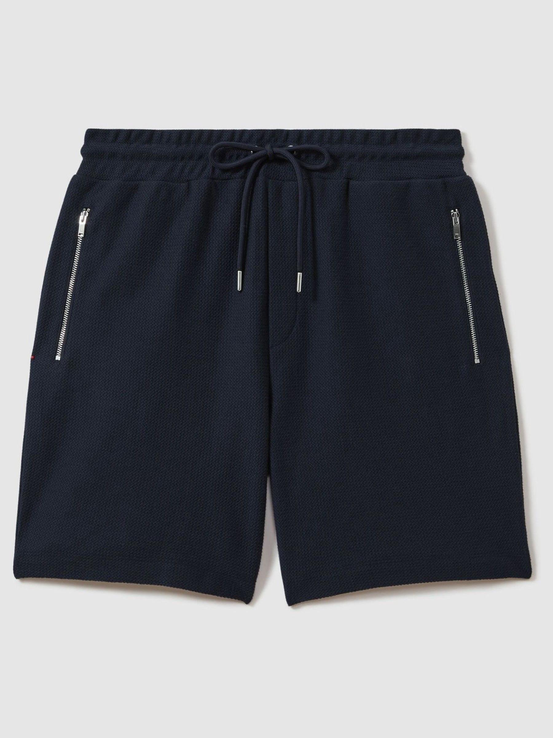 Textured Cotton Drawstring Shorts in Navy Product Image