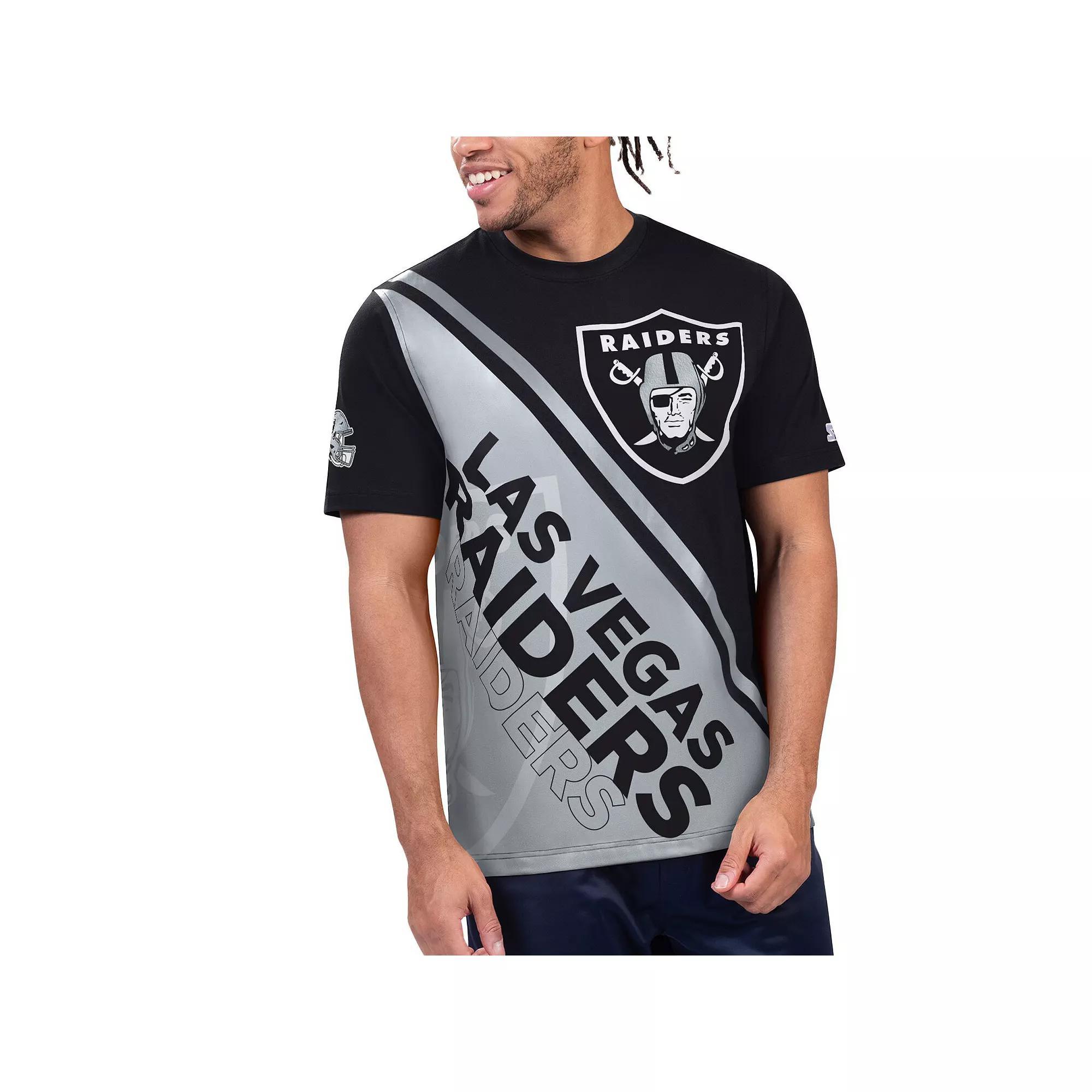 Men's Starter Black/Silver Las Vegas Raiders Finish Line Extreme Graphic T-Shirt,  Product Image