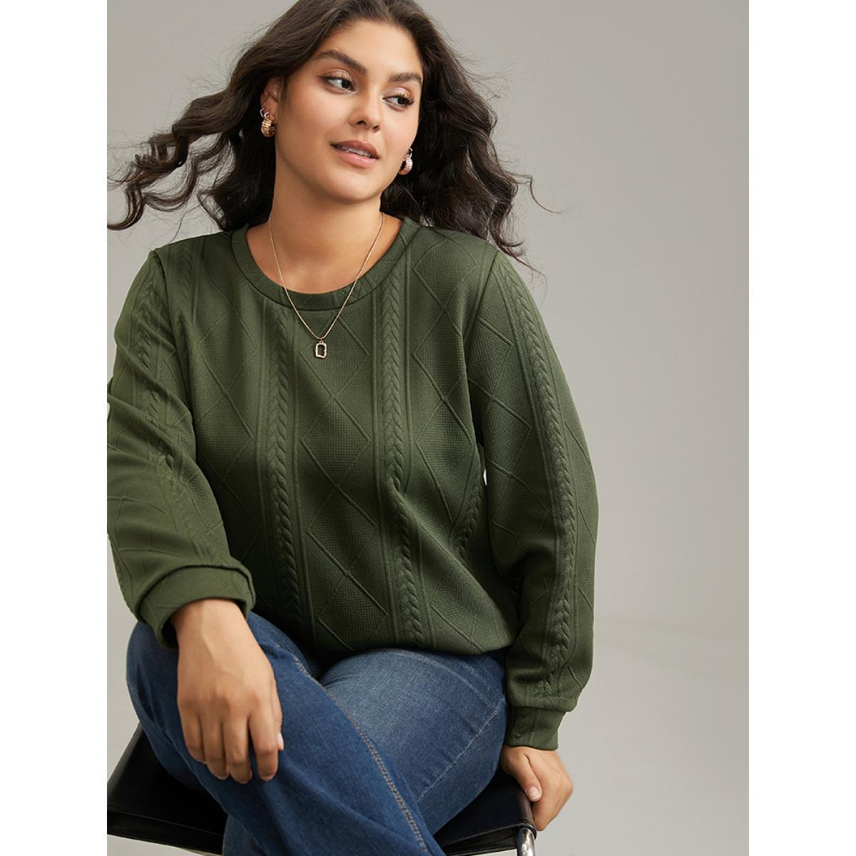 Plus Size Plain Textured Round Neck Sweatshirt Women Gray Casual Non Round Neck Everyday Sweatshirts BloomChic 26/4X Product Image