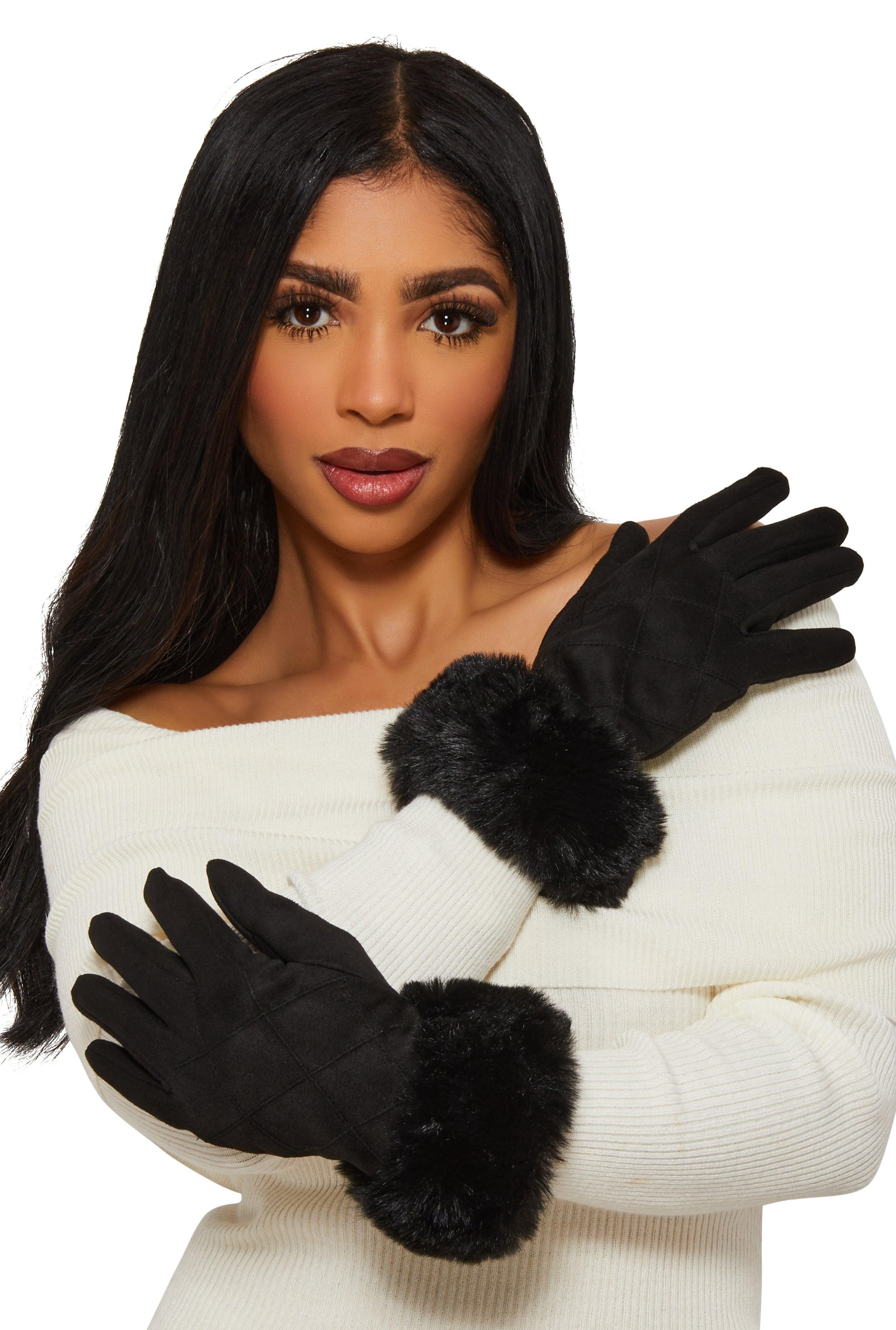 Faux Suede Quilted Gloves Female Product Image