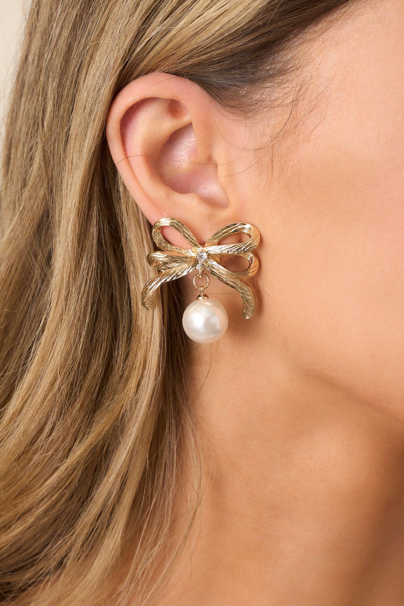 Timeless Moments Gold & Ivory Pearl Bow Earrings Product Image