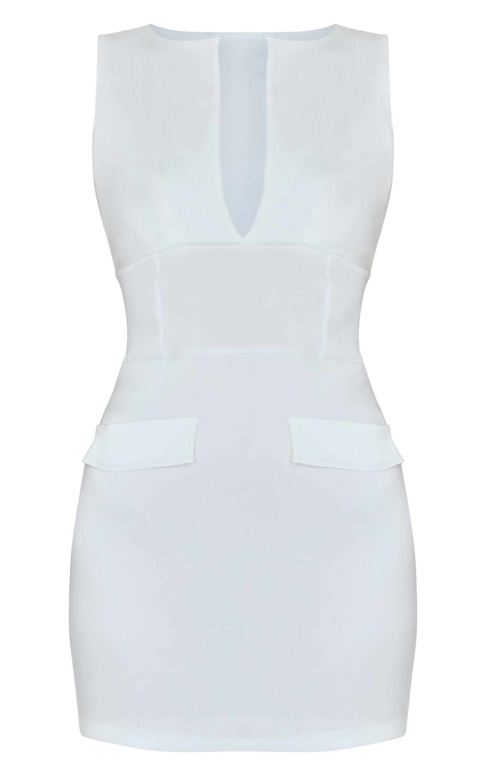 Cream Tailored V Neck Pleated Shift Dress Product Image