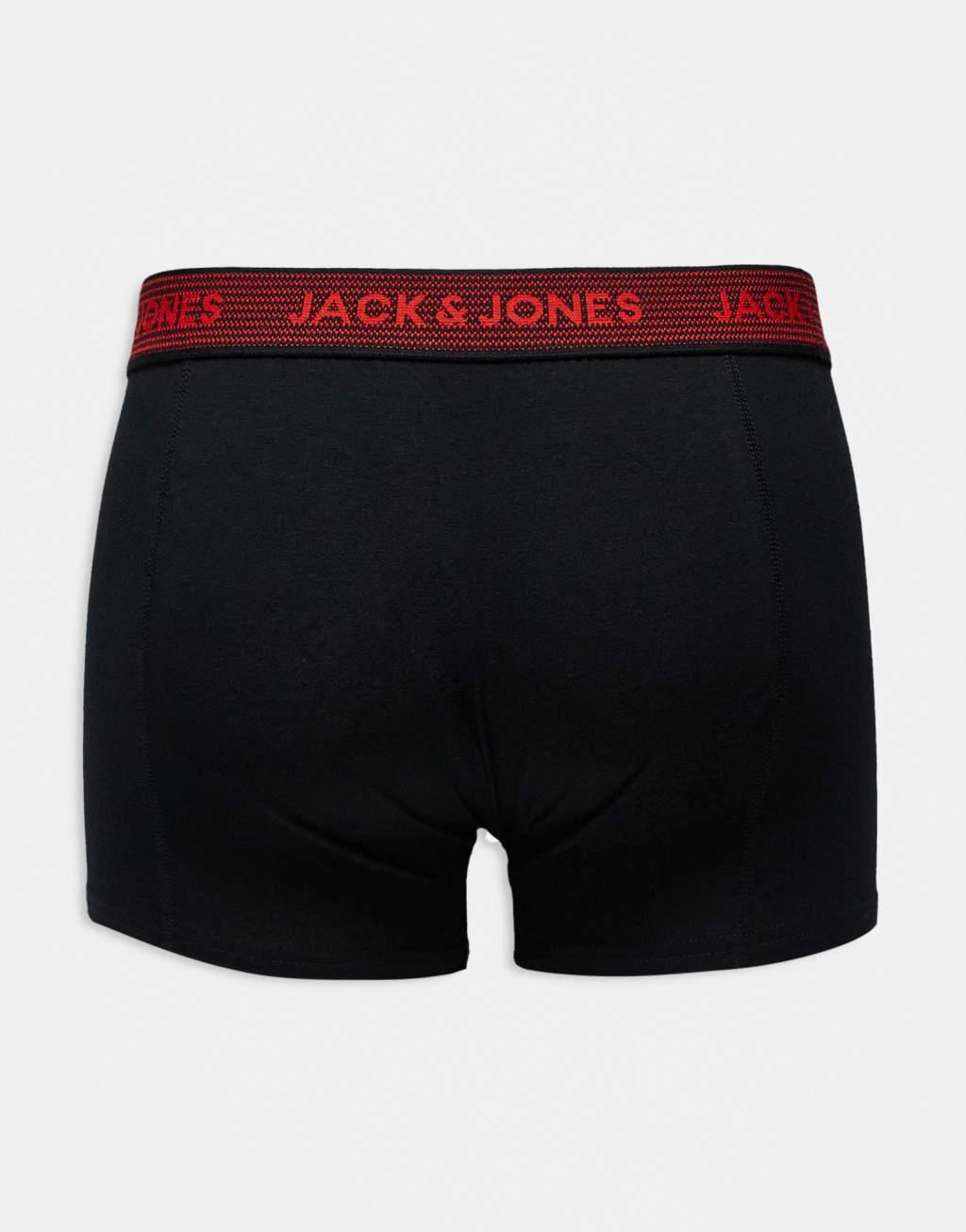 Jack & Jones 3 pack trunks in black with contrast waistband Product Image