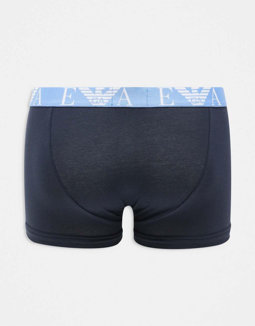 Emporio Armani bodywear 3 pack navy boxer briefs with contrast waistbands in blue/lightblue and red  Product Image