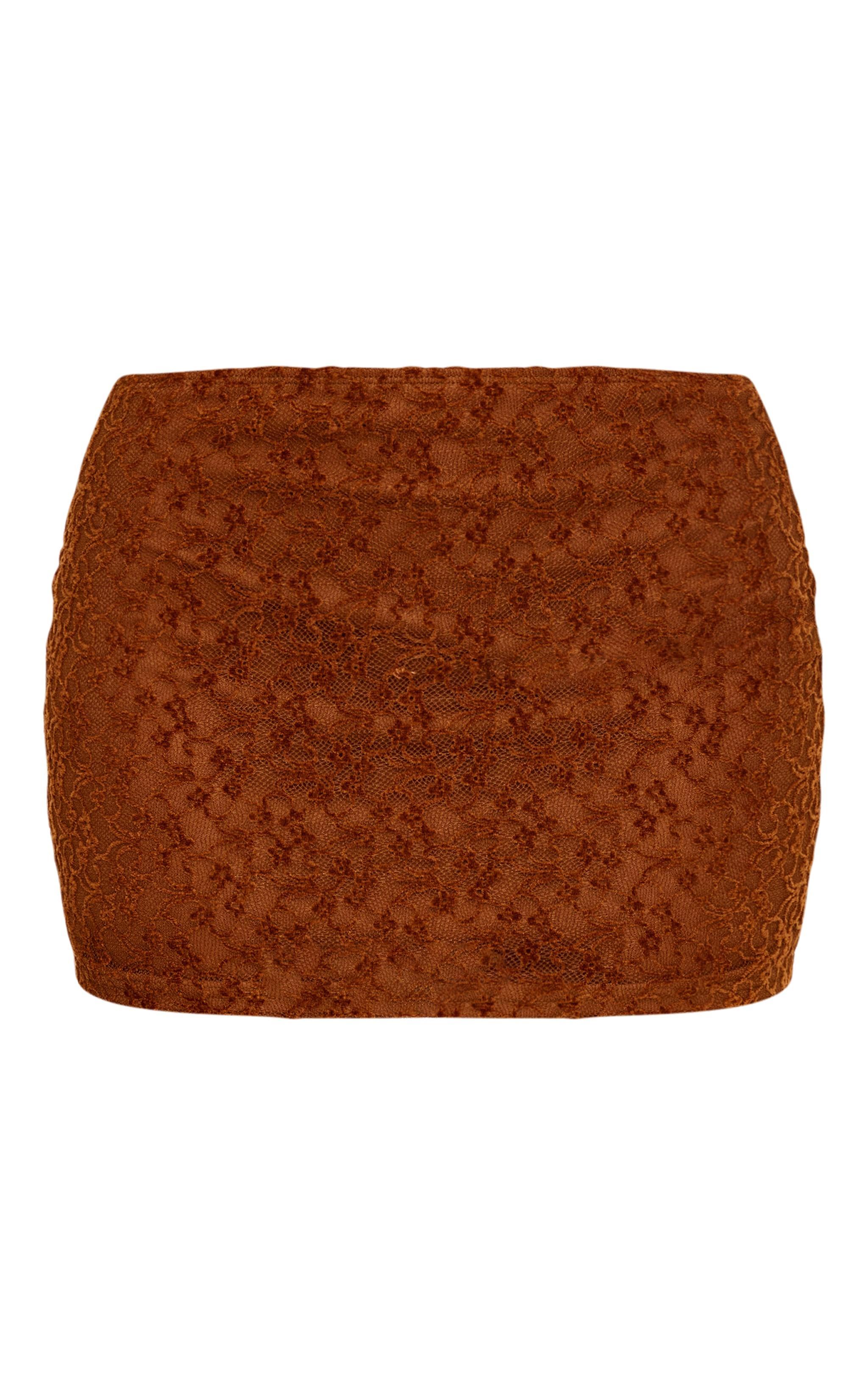 Dark Chocolate Lace Textured Mini Skirt Product Image