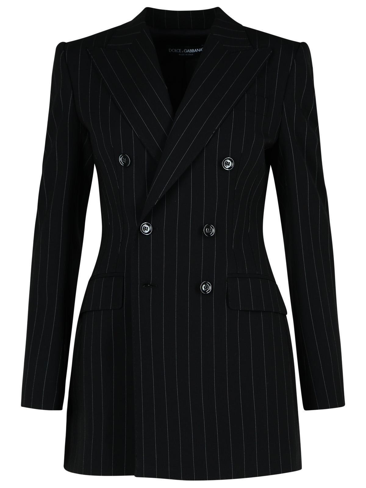 DOLCE & GABBANA Double-breasted Pinstriped Blazer In Black Product Image