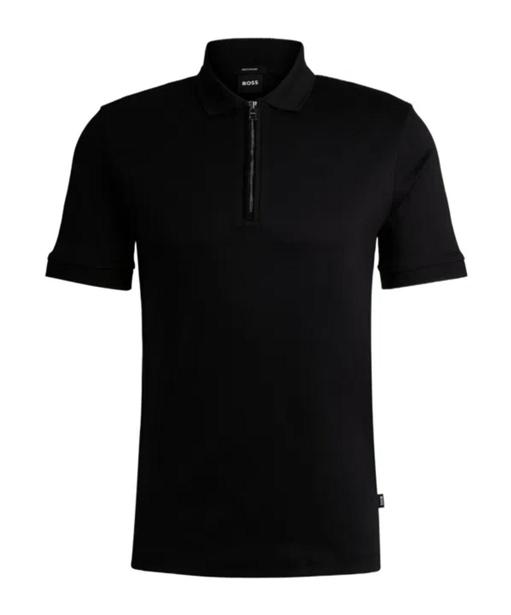 HUGO BOSS Zip-up Polo Shirt In Black Product Image