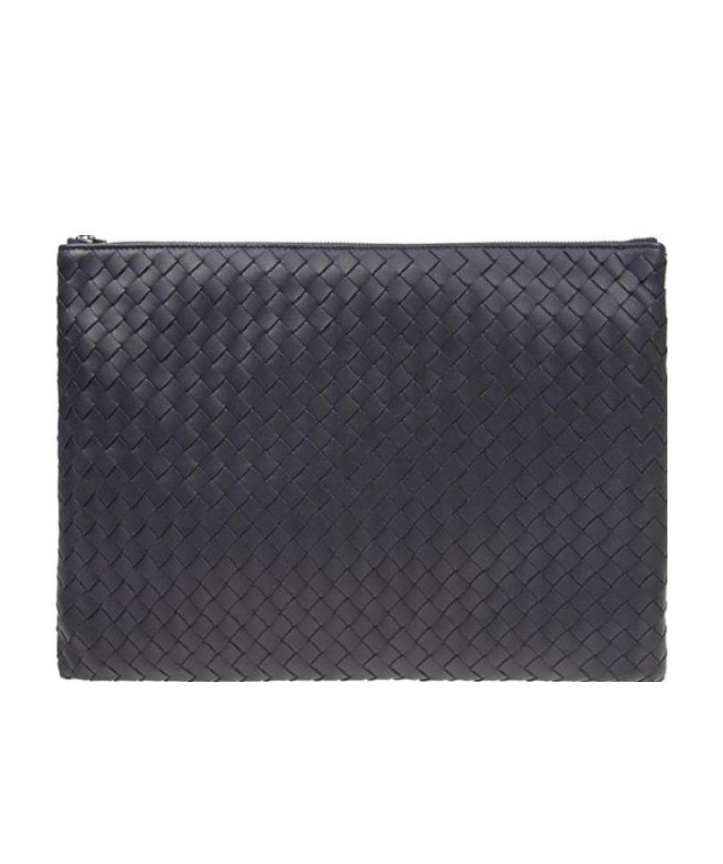 BOTTEGA VENETA Intrecciato Leather Wash Bag In Blue Product Image