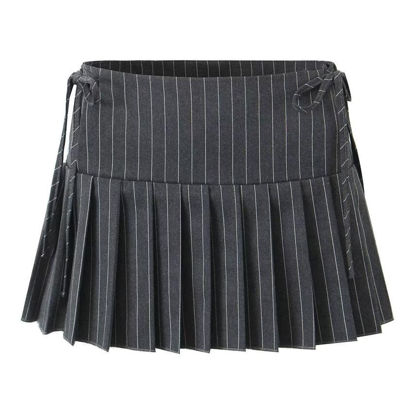 High Rise Print Drawstring Pleated Mini A-Line Skirt Product Image