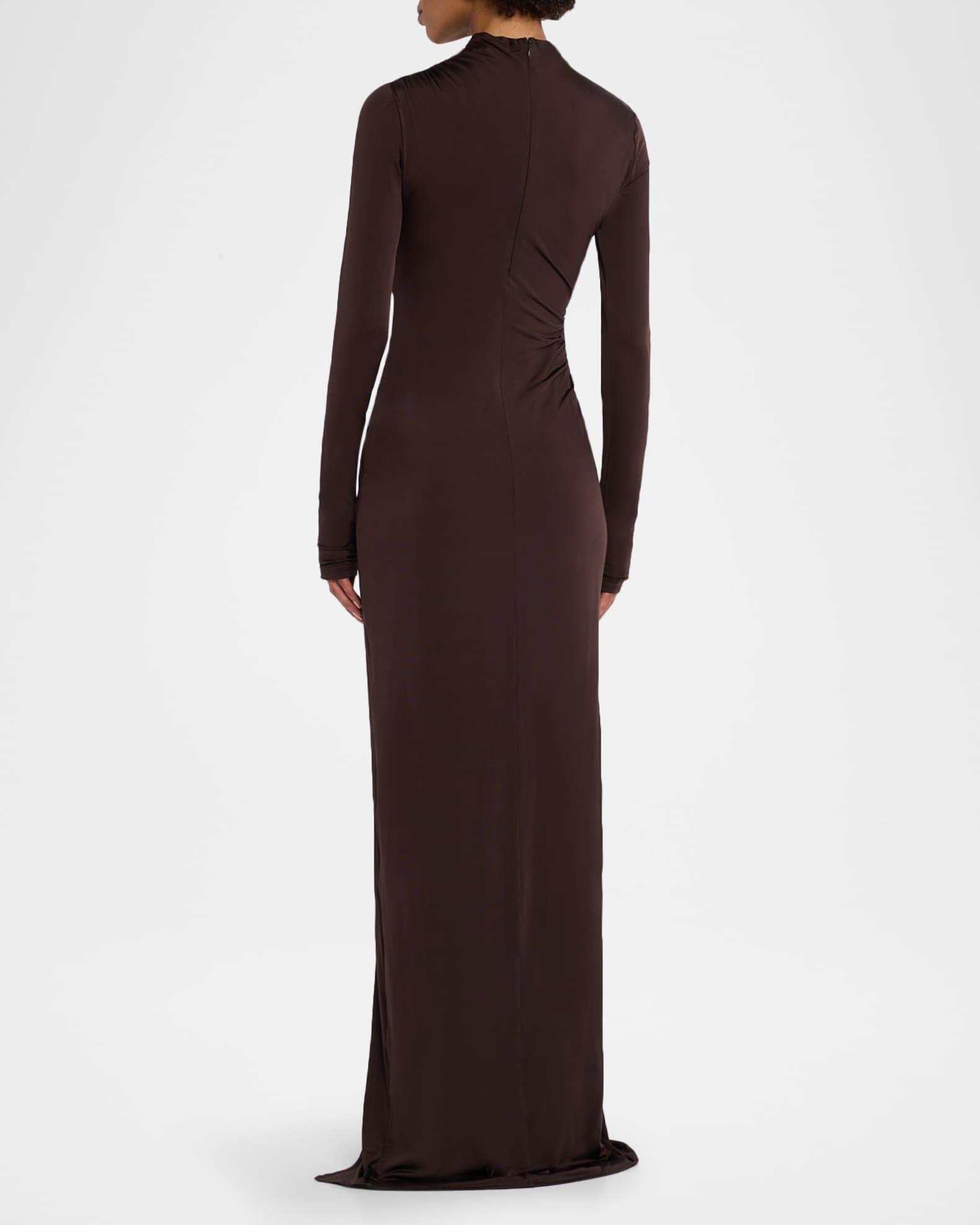 Ruched Mock-Neck Jersey Column Gown Product Image