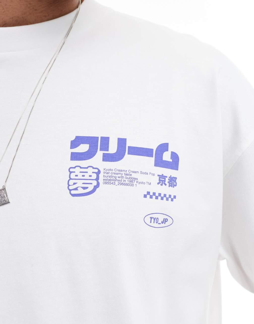ASOS DESIGN oversized t-shirt with drinks graphic in white Product Image