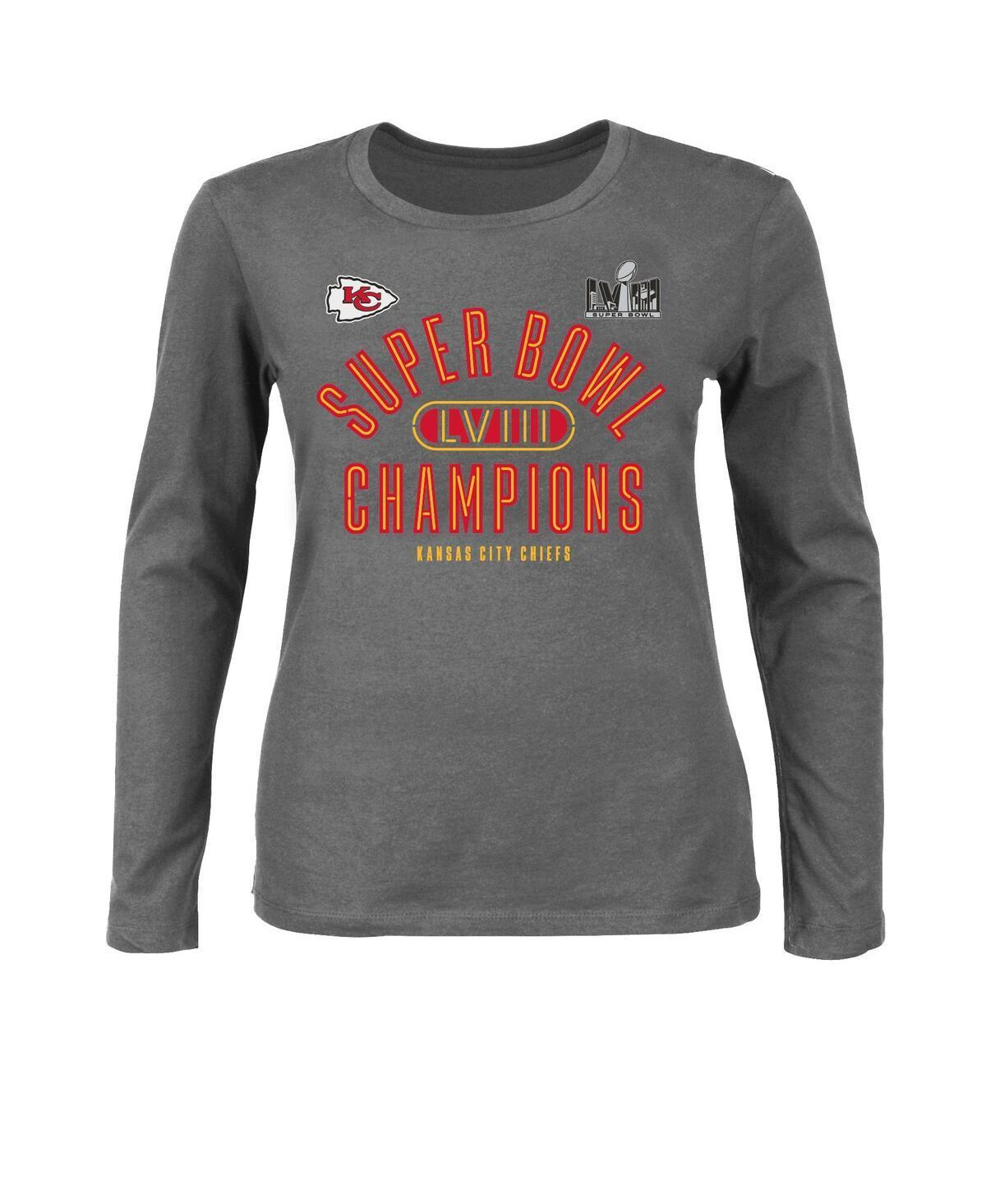 Womens Fanatics Heather Charcoal Kansas City Chiefs Super Bowl Lviii Champions Plus Size Under the Lights Long Sleeve T-shirt Product Image