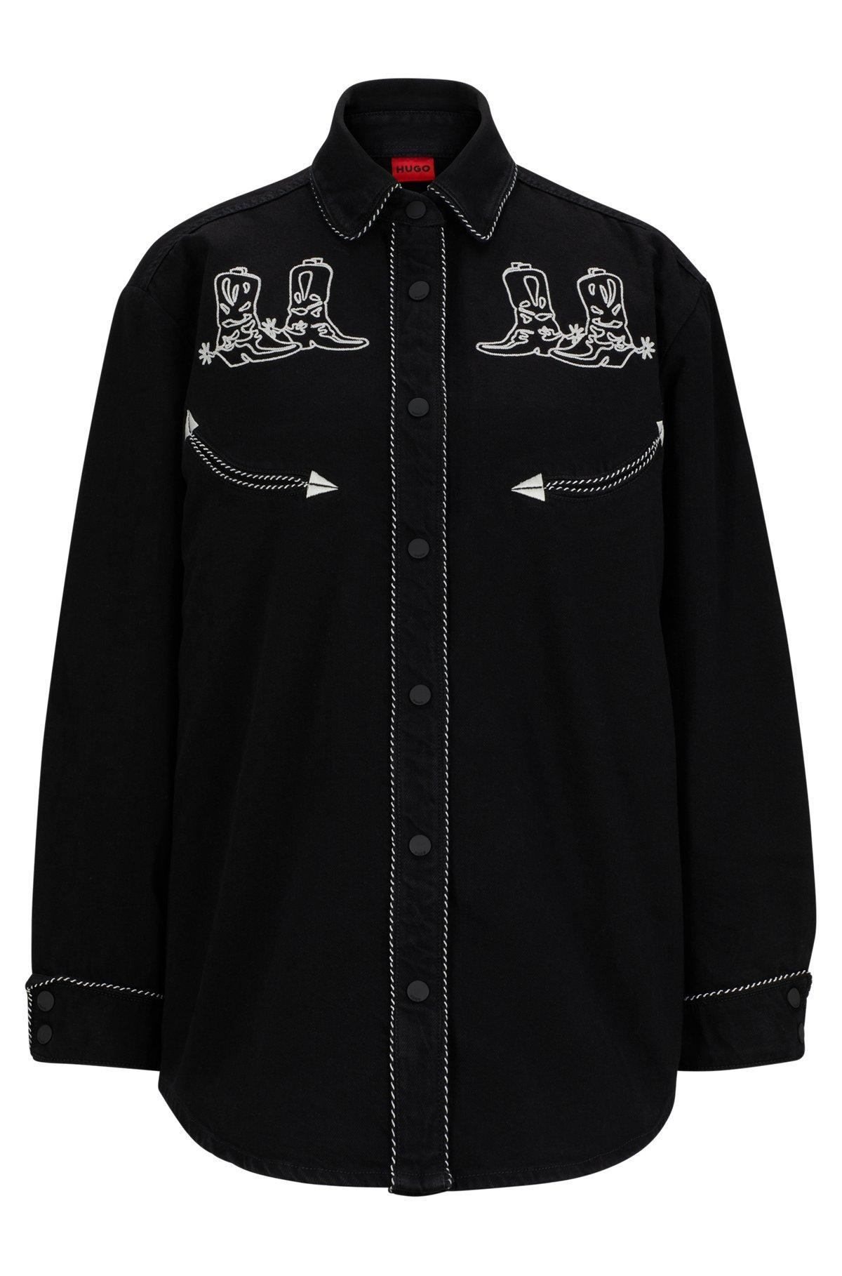 Regular-fit denim blouse with embroidered details Product Image