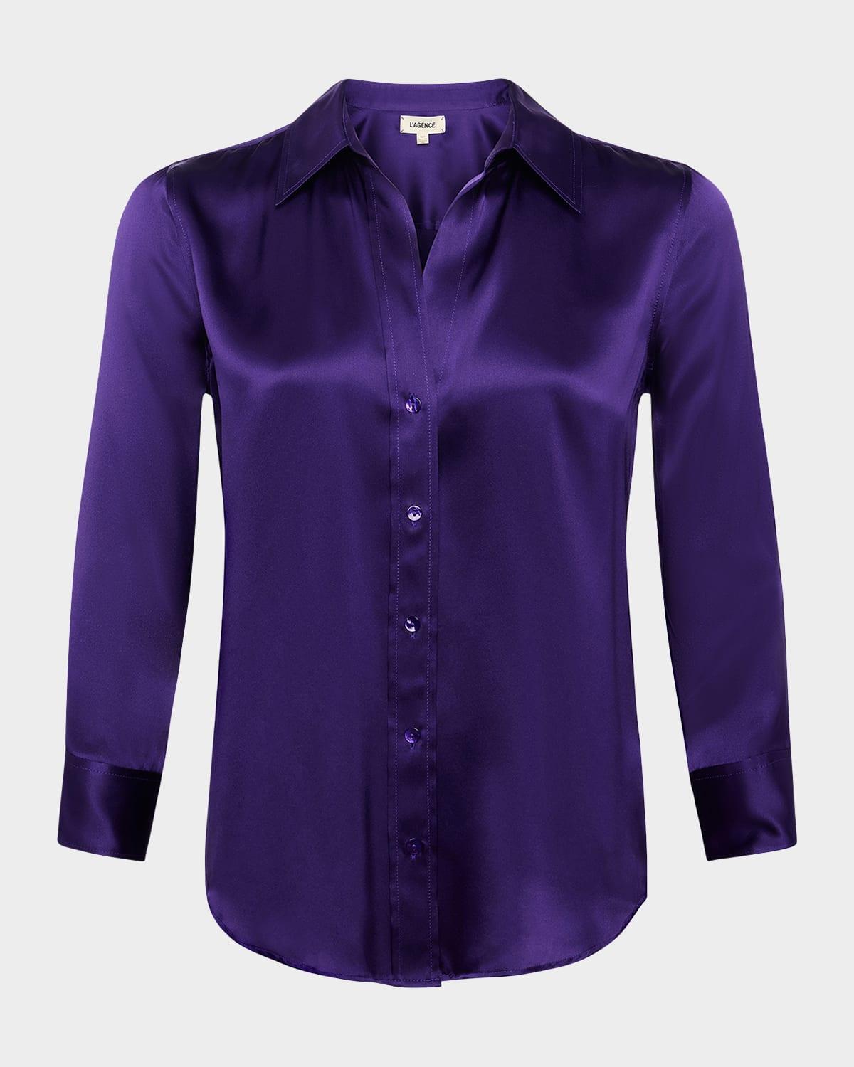 Dani Silk Satin 3/4-Sleeve Button-Down Blouse Product Image