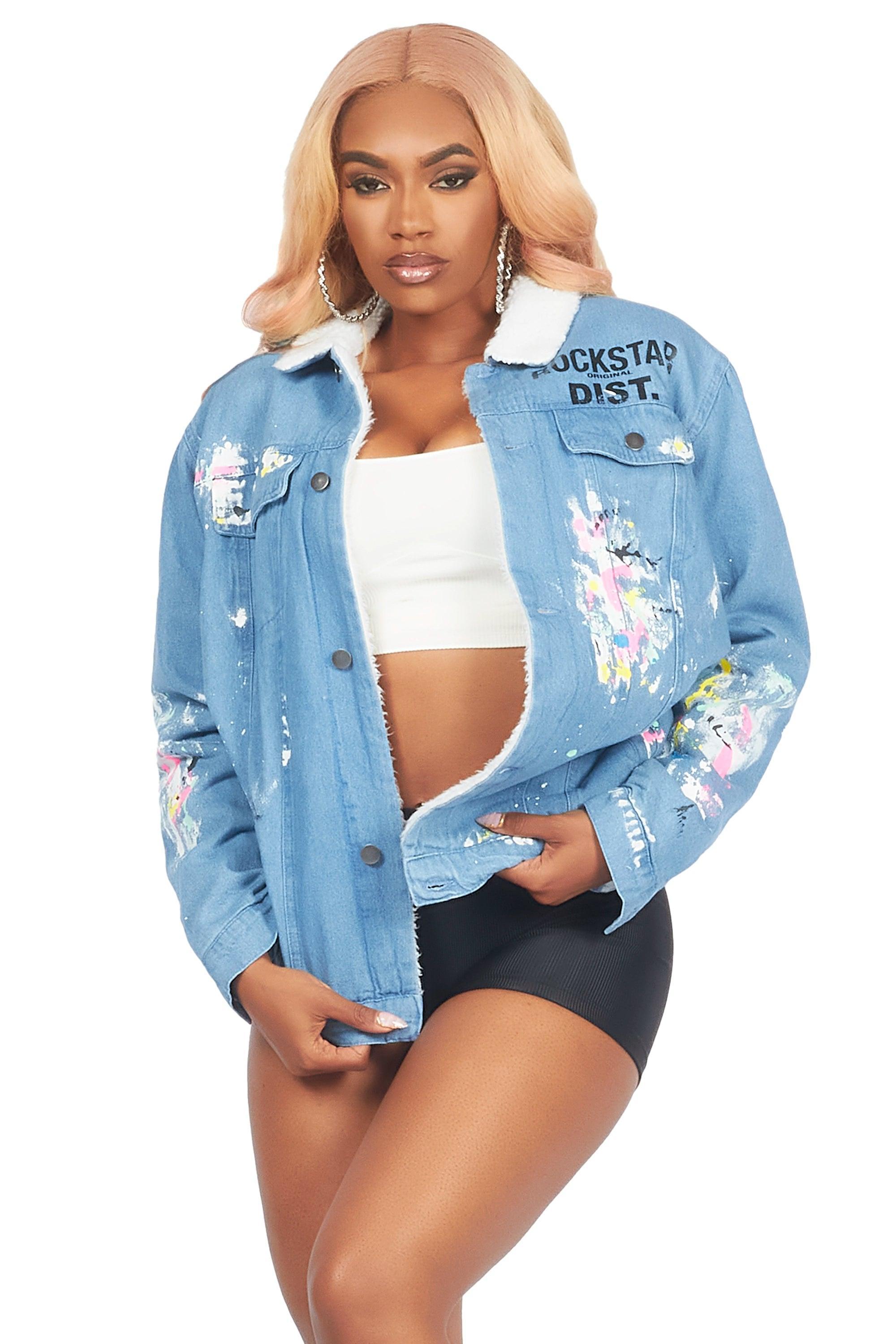 Cozmo Light Wash Painted Denim Jacket Female Product Image